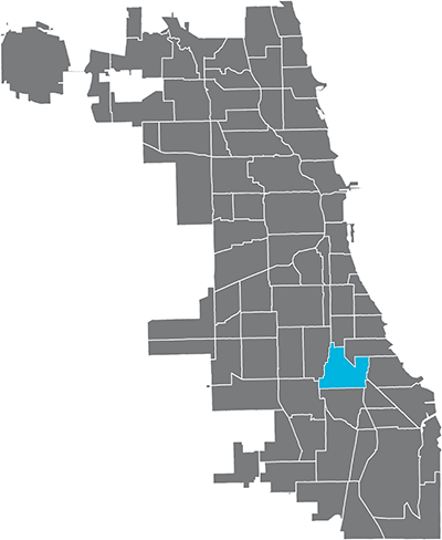 Greater Grand Crossing neighborhood highlighted in Chicago map