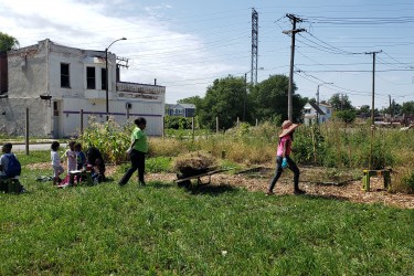 Residents working on their community garden