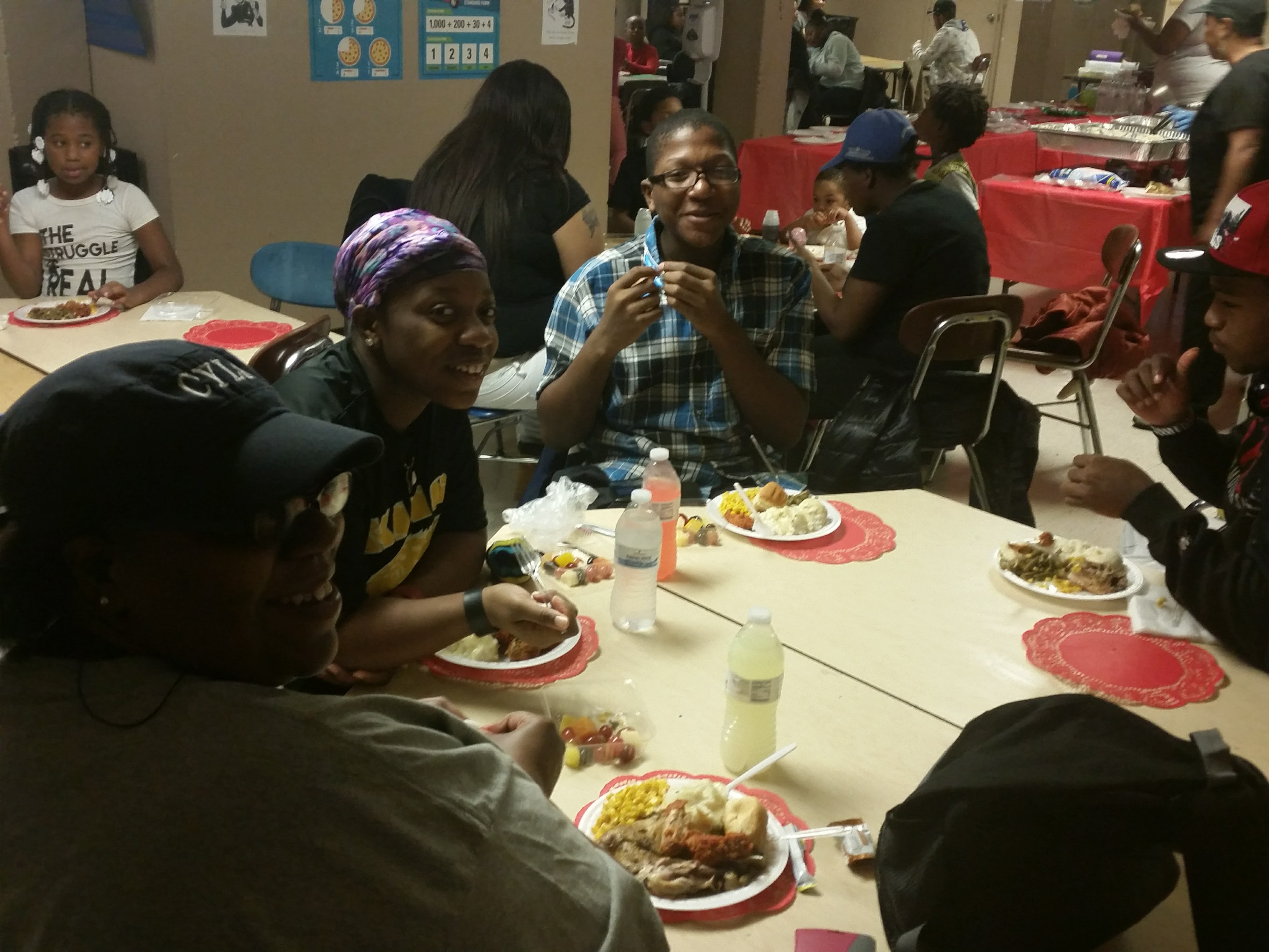 Kids sharing a meal in a cafeteria