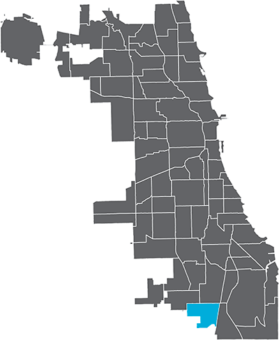 West Pullman neighborhood highlighted in Chicago map